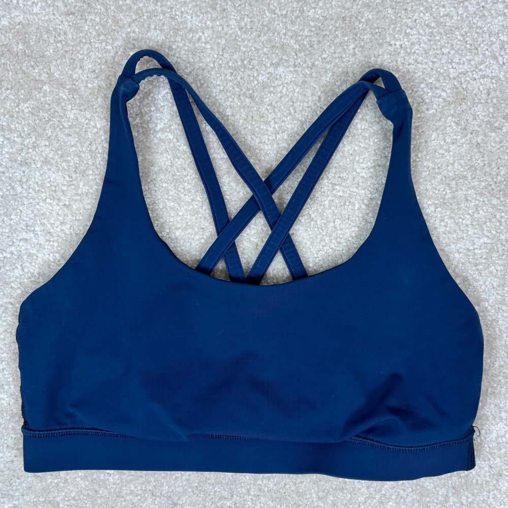 Lululemon Energy Bra Navy Blue Strappy Back Medium Support Yoga Gym Size 6